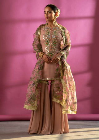 Dark rosegold gota patti short tunic and garara set