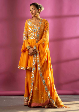 Mustard gota patti short tunic and garara set