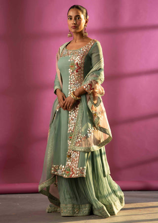 Teal blue kurta and sharara set