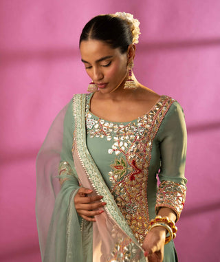 Teal blue kurta and sharara set