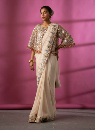 Ivory gota patti saree and cape set