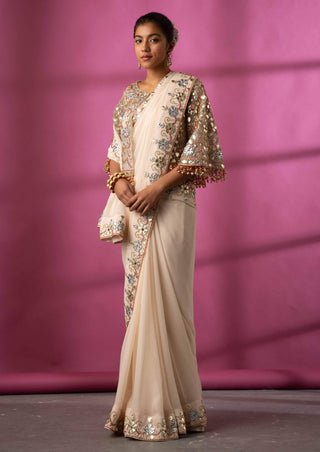 Ivory gota patti saree and cape set