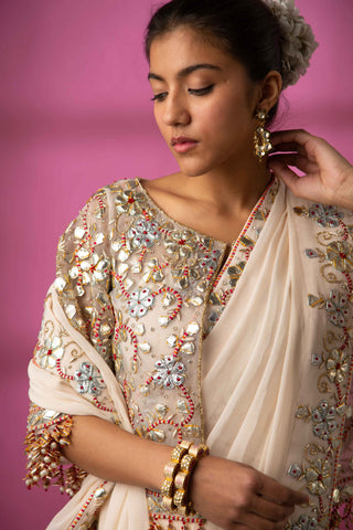 Ivory gota patti saree and cape set