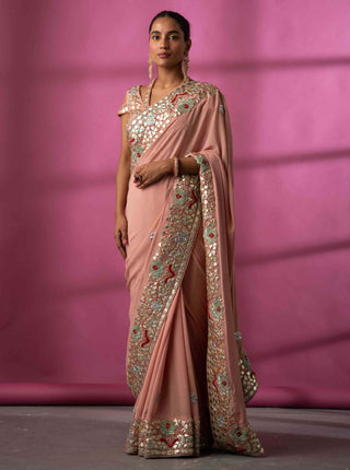 Bright rosegold gota patti saree set