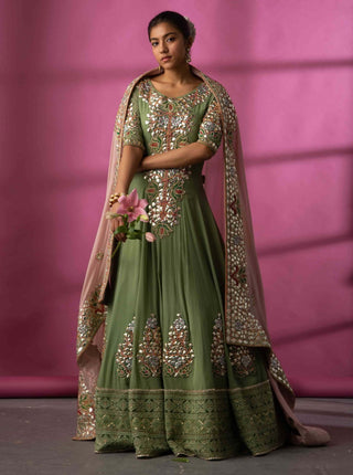 Teal green gota patti anarkali set