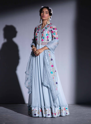 Ice blue multi-thread anarkali set