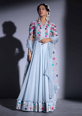 Ice blue multi-thread anarkali set