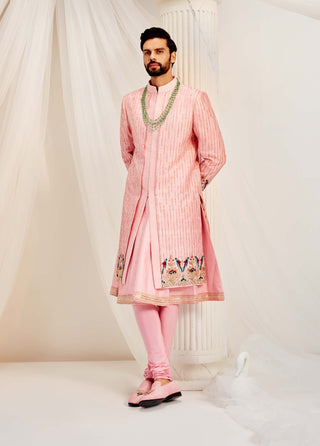 Peach pink sherwani set