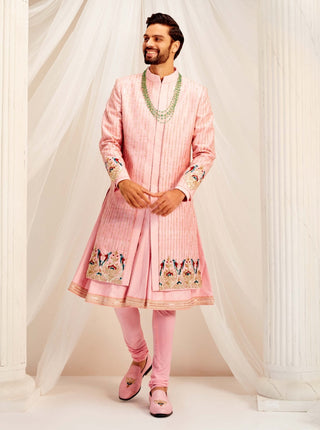 Peach pink sherwani set