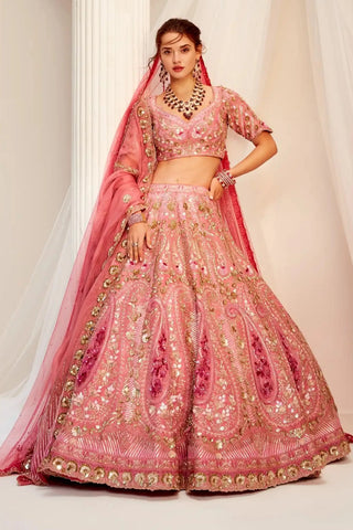 Paisly pink bridal lehenga choli set