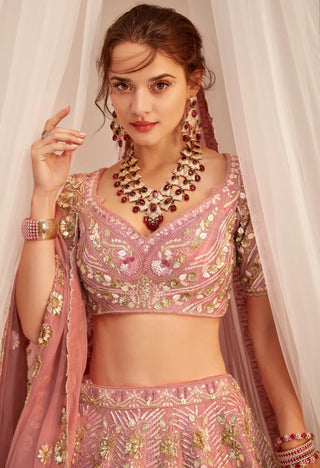 Paisly pink bridal lehenga choli set