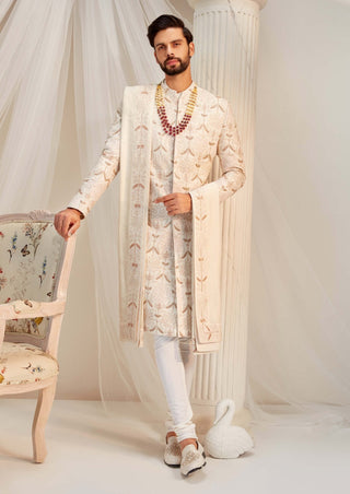 Ivory resham sherwani set