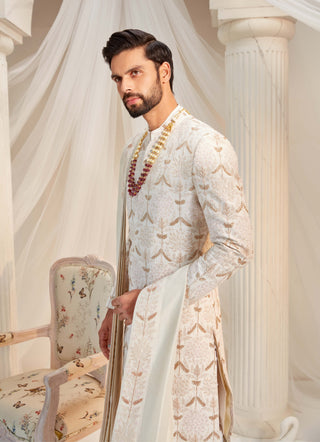 Ivory resham sherwani set