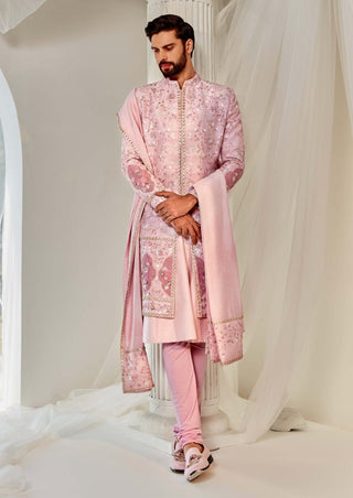 Salmon pink embroidered sherwani set