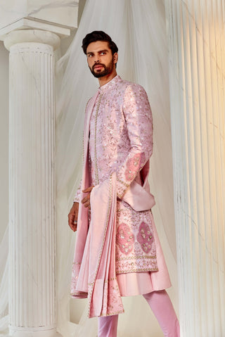 Salmon pink embroidered sherwani set