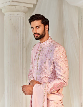 Salmon pink embroidered sherwani set