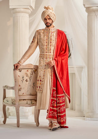 Light gold embroidered sherwani set