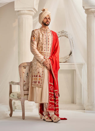 Light gold embroidered sherwani set