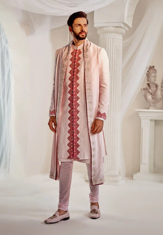 Powder pink lucknawi sherwani set