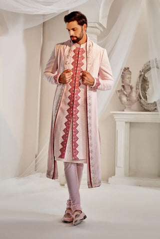 Powder pink lucknawi sherwani set