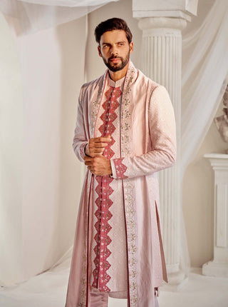 Powder pink lucknawi sherwani set