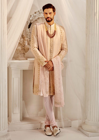 Powder peach lucknawi sherwani set