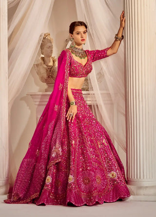 Floral raspberry pink lehenga choli set