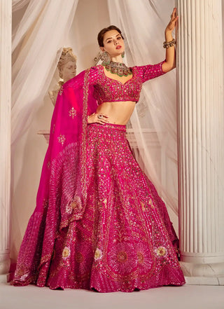 Floral raspberry pink lehenga choli set