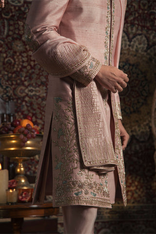 Powder pink nilofer sherwani set