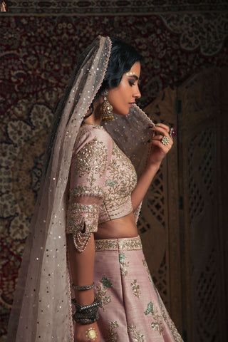 Powder pink nilofer bridal lehenga set