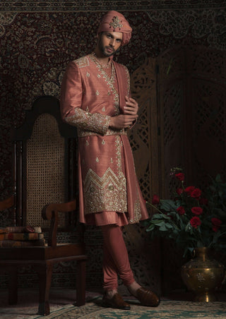 Dark rust angrakha sherwani set