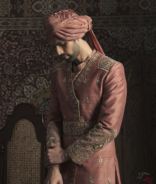 Dark rust angrakha sherwani set