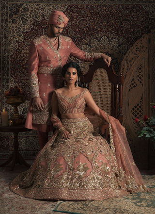 Copper swan bridal lehenga set