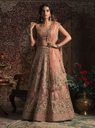 Copper swan bridal lehenga set