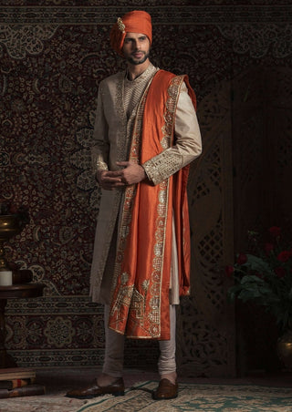 Golden matka silk sherwani set