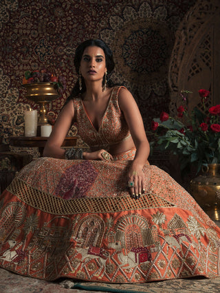 Tangerine bridal lehenga set