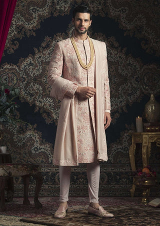 Light peach bird detail sherwani set