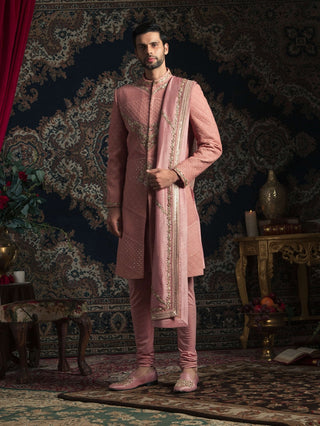 Dark rosegold lucknowi sherwani set