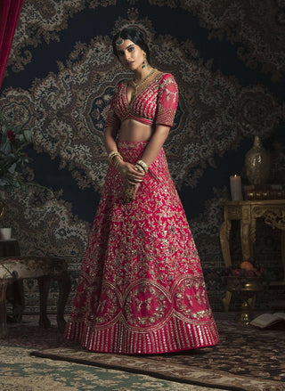 Neon pink bridal lehenga set