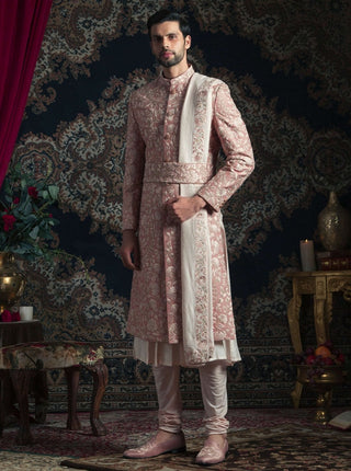 Rosegold leaf shaded sherwani set