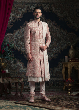 Rosegold leaf shaded sherwani set