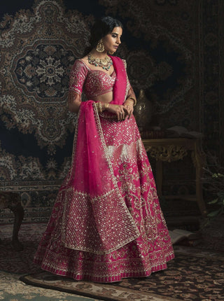 Hot pink fuljhadil bridal lehenga set