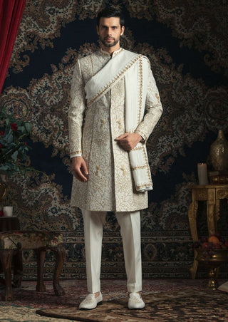 Ivory jungle embroidered sherwani set