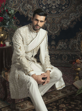 Ivory jungle embroidered sherwani set