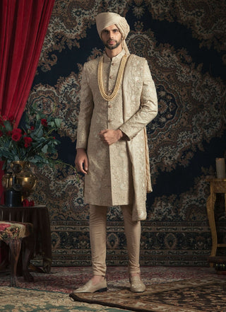 Golden matka silk sherwani set