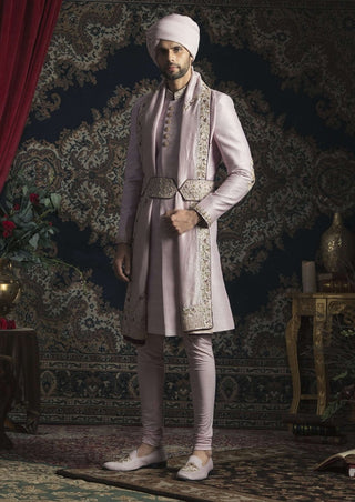 Lilac gold embroidered sherwani set