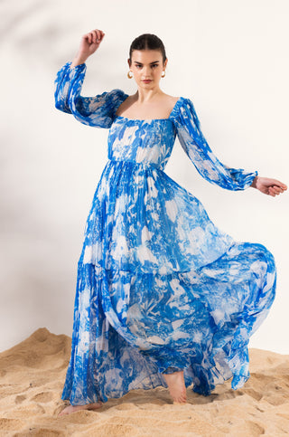 Blue azure full sleeved maxi dress