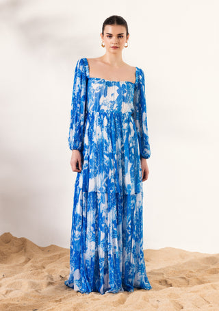 Blue azure full sleeved maxi dress