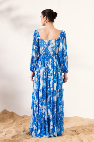 Blue azure full sleeved maxi dress