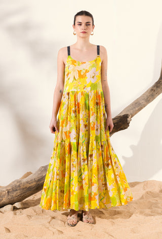 Yellow ahana cami tiered maxi dress